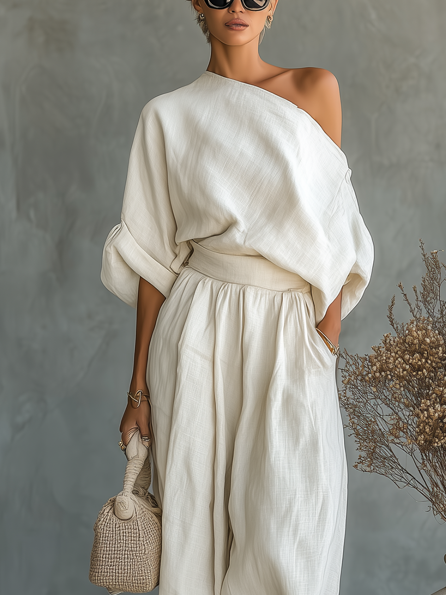 Evelina | Off-Shoulder Linen Pants Set