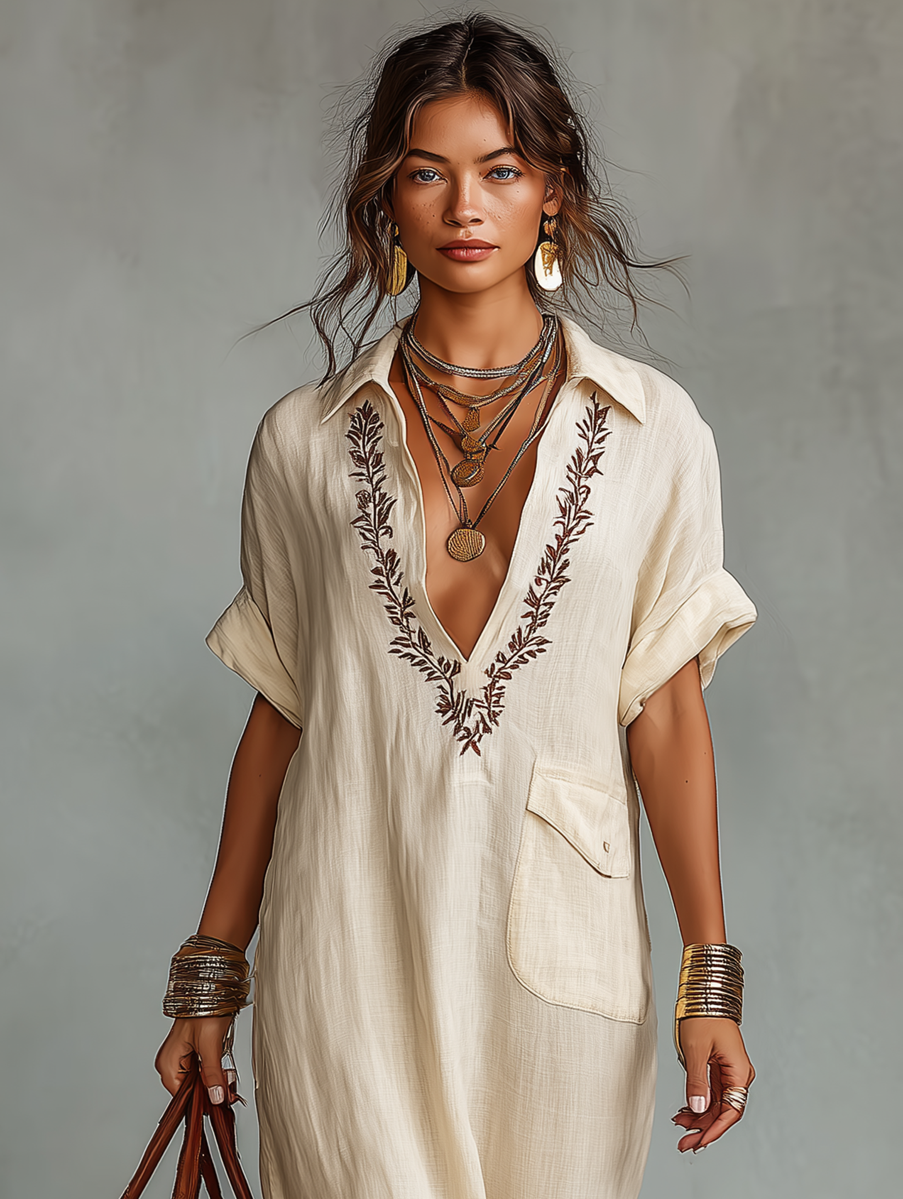 Fleur | Embroidered Linen Shirt Maxi Dress