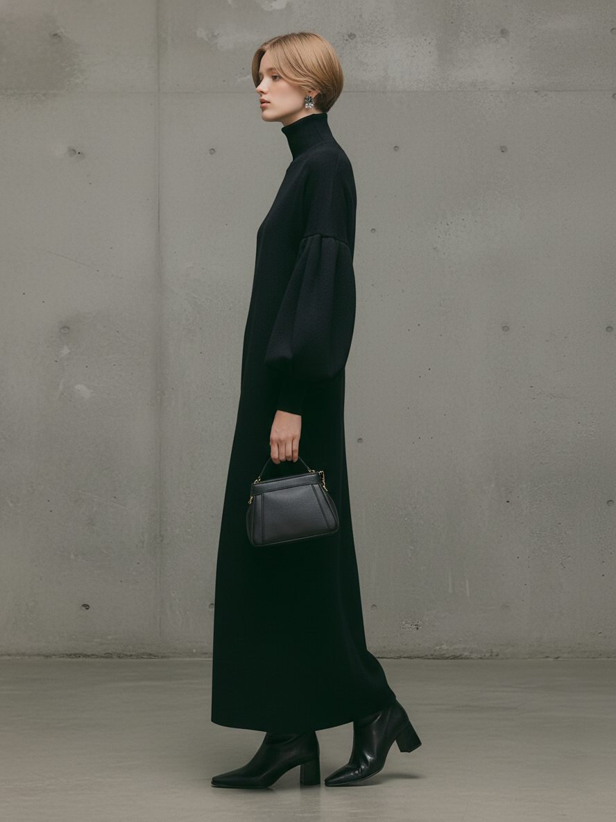 Audrey | Black Puff-Sleeve Maxi Dress