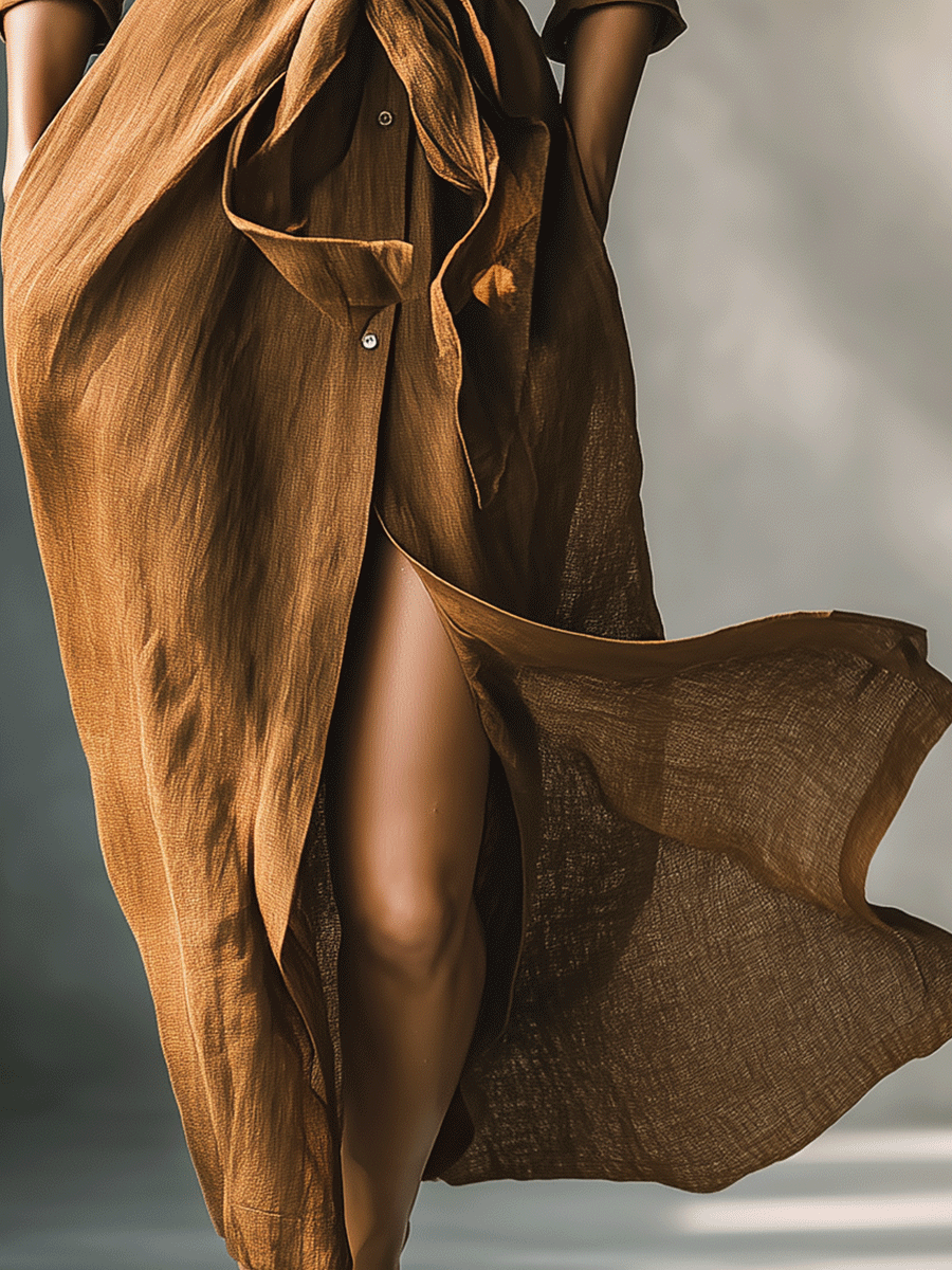 Camille | Vintage Brown Shirt Maxi Dress