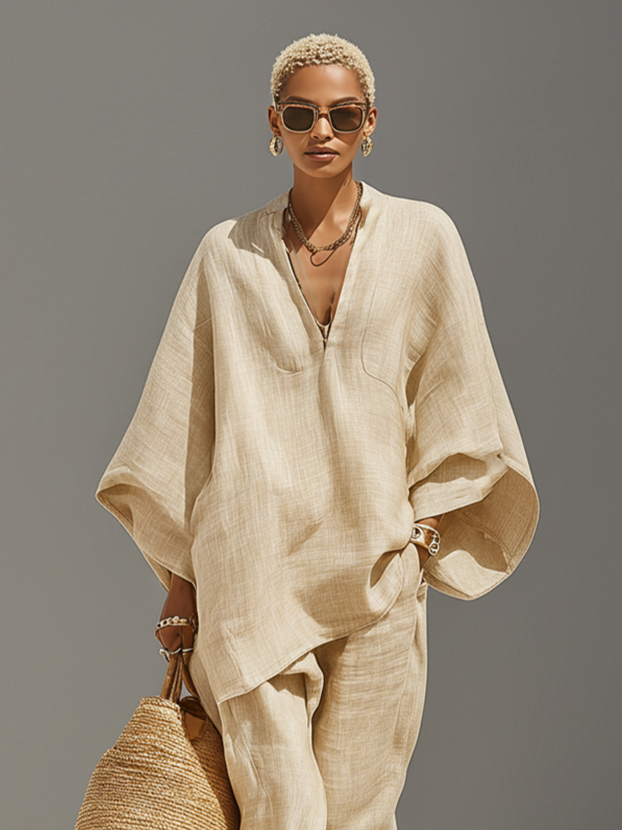 Ayla | Neutral Asymmetric Linen Set