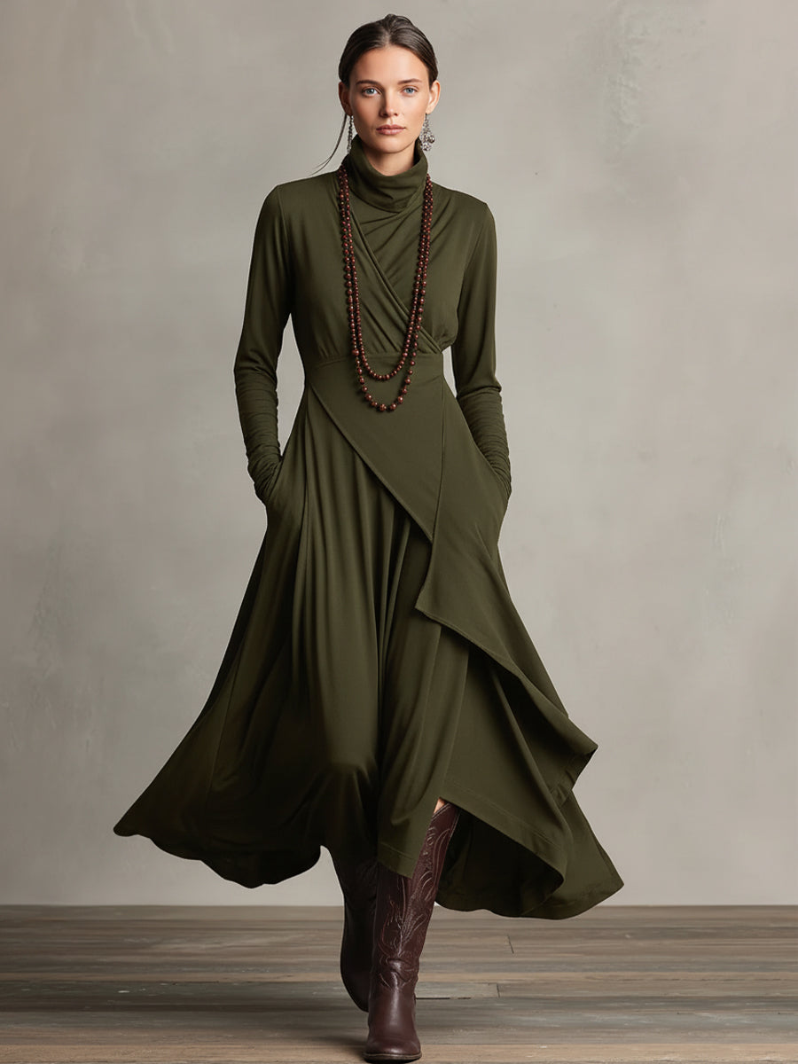 Rhea | Purple Draped Turtleneck Maxi Dress