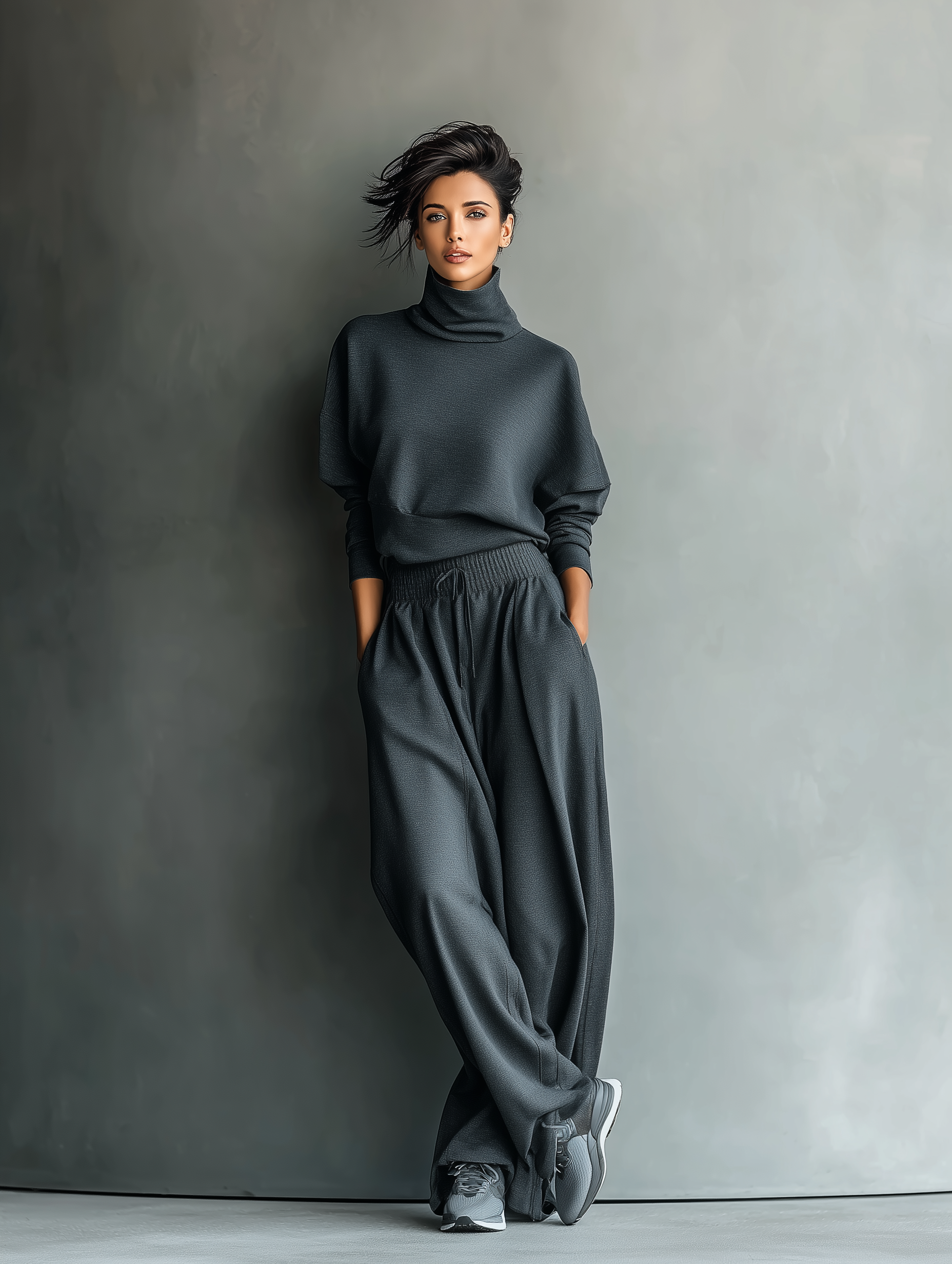 Camille | Charcoal Turtleneck Wide-Leg Set