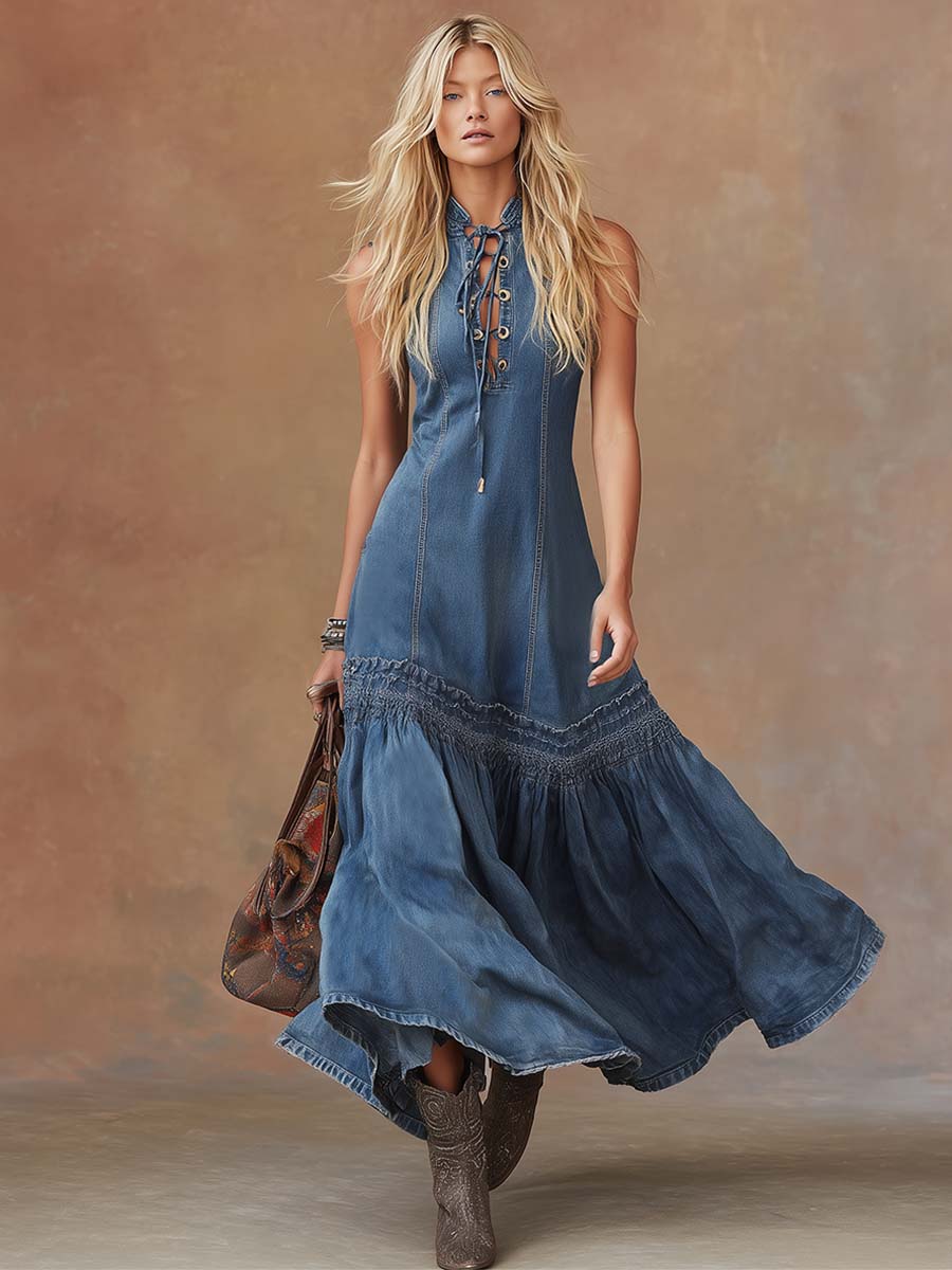 Sadie | Western Bubble Hem Denim Dress