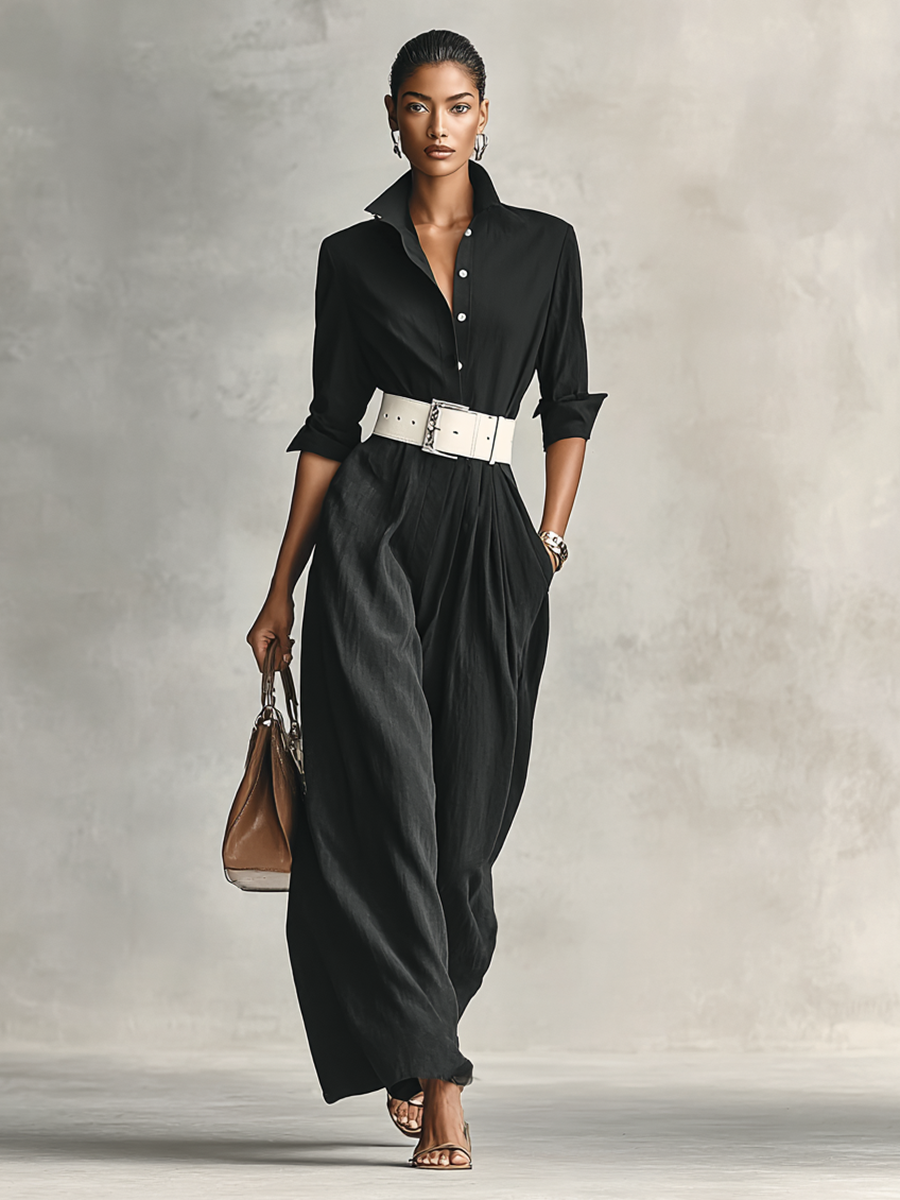 Estelle | Belted Lapel Jumpsuit