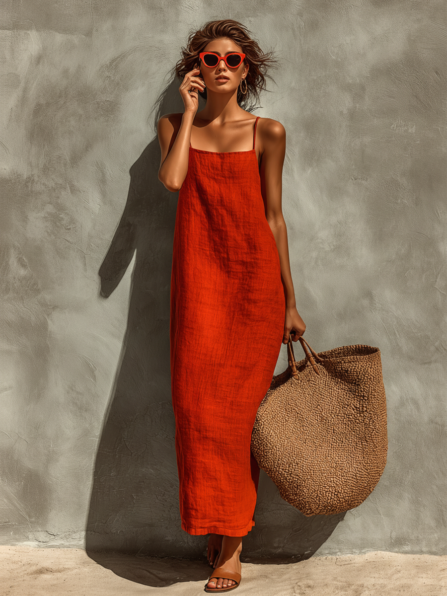 Goldie | Red Square-Neck Resort Dress