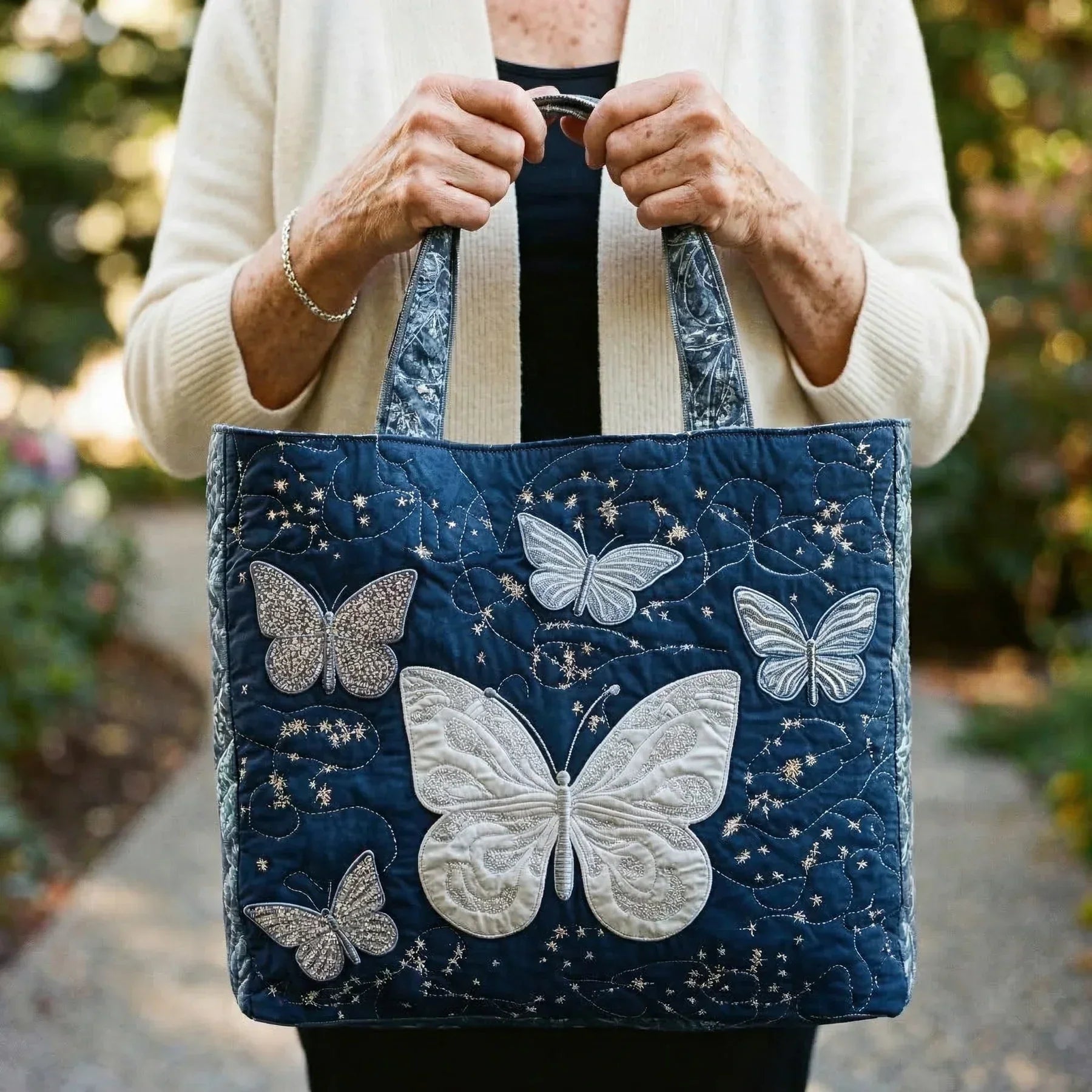 Silver Butterfly | Artisanal Quilted Tote