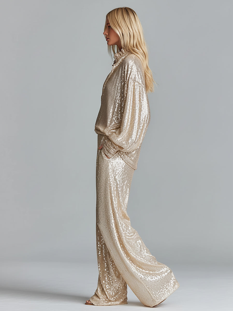 Goldie | Sequin Wide-Leg Party Set