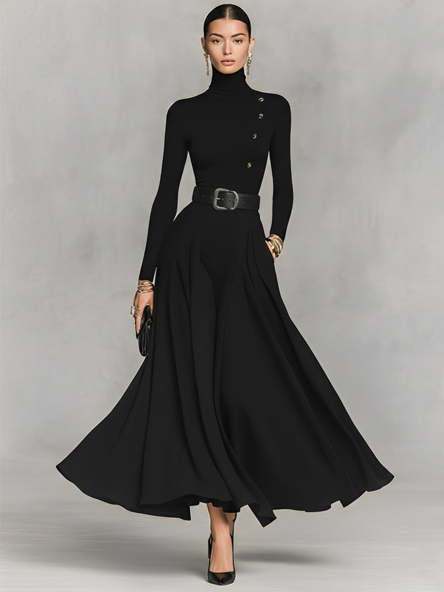 Nora | High-Neck Button Maxi Dress