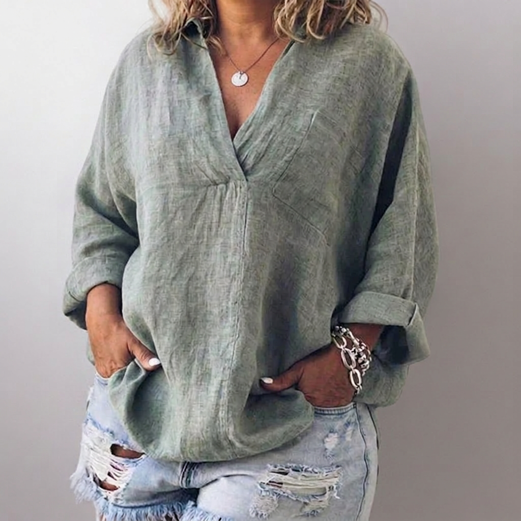 Lorie┃Comfortable long-sleeved shirt with V-neck
