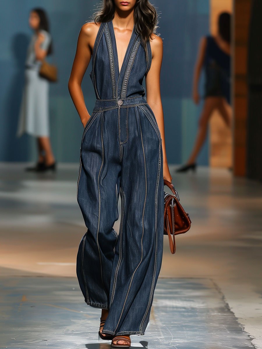 Quinn | Sleeveless Wide-Leg Denim Jumpsuit