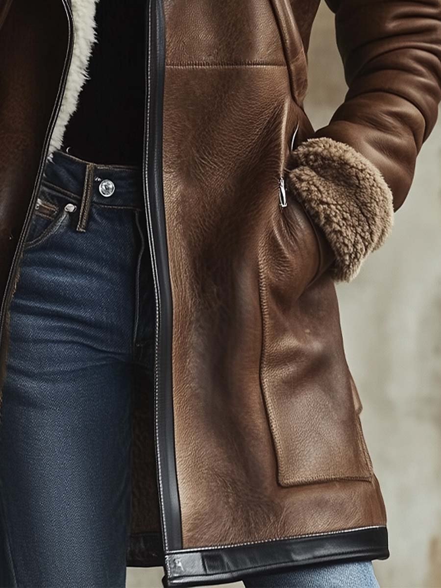 Kirsty | Faux Leather Contrast Collar Coat