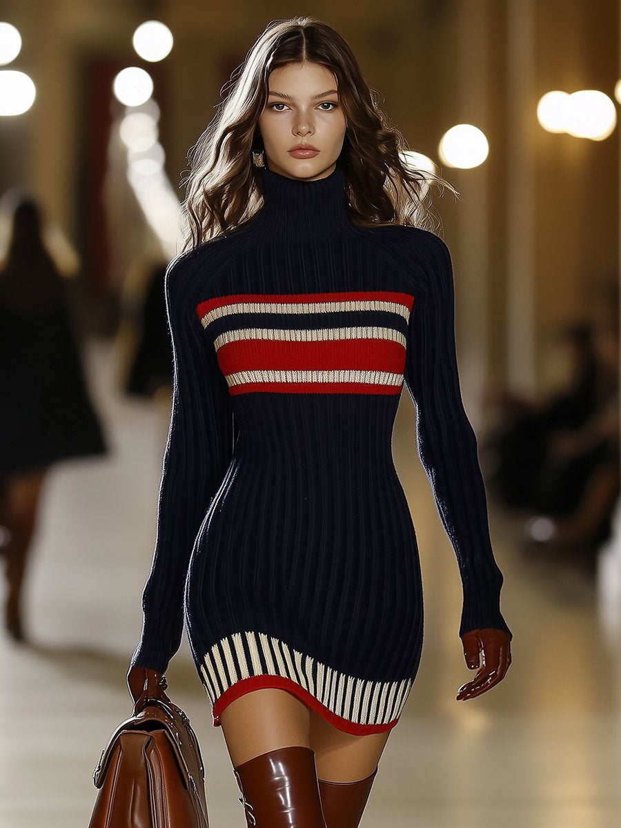 Ruby | Red Stripe High-Neck Dress