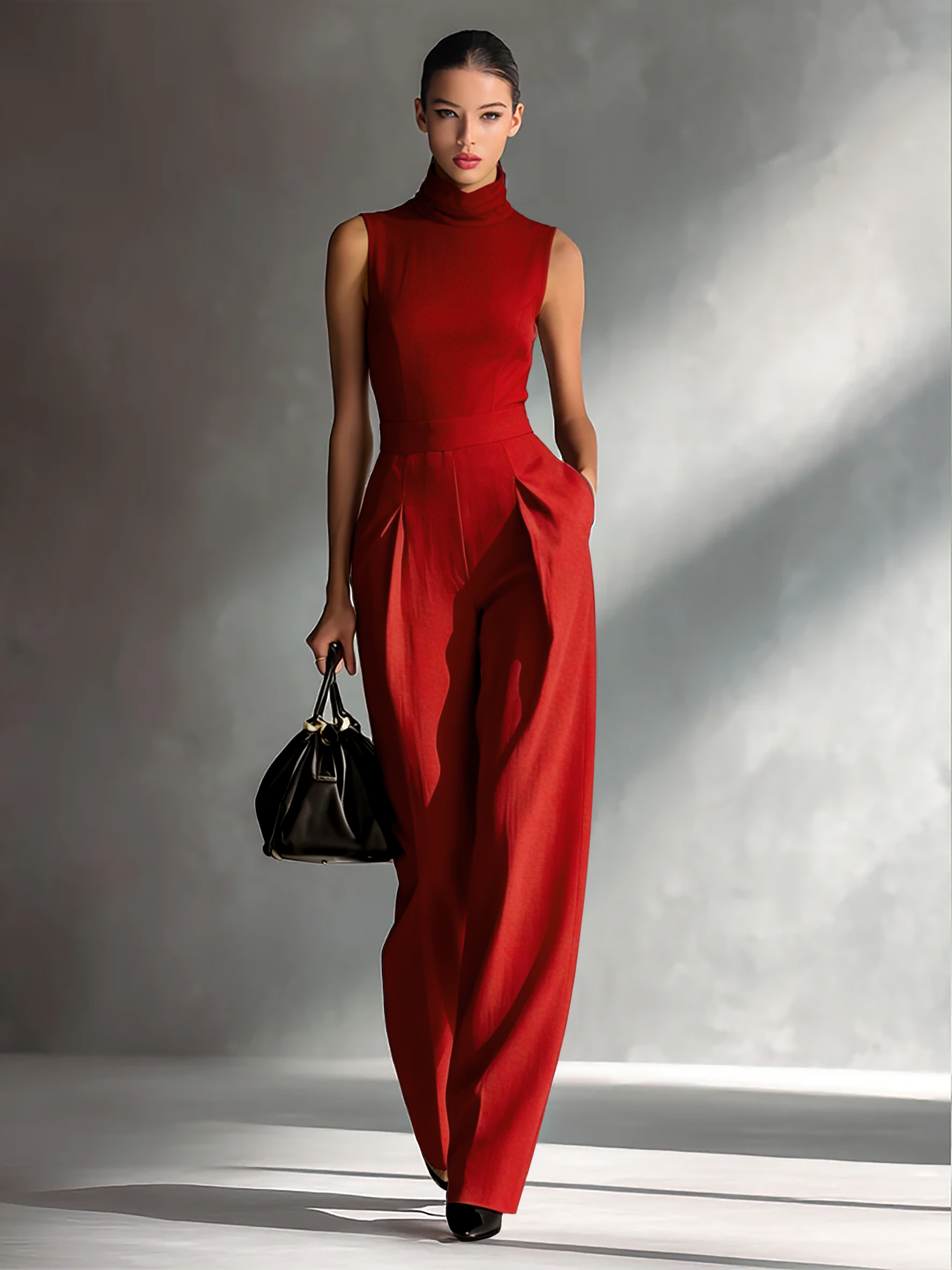 Burgundy | Sleeveless Turtleneck Jumpsuit