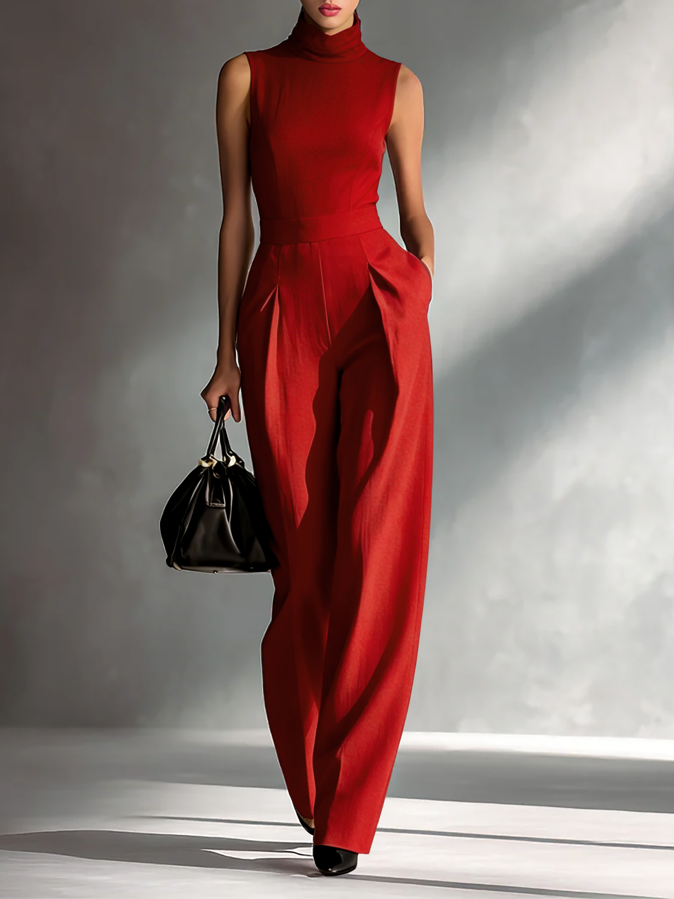 Burgundy | Sleeveless Turtleneck Jumpsuit