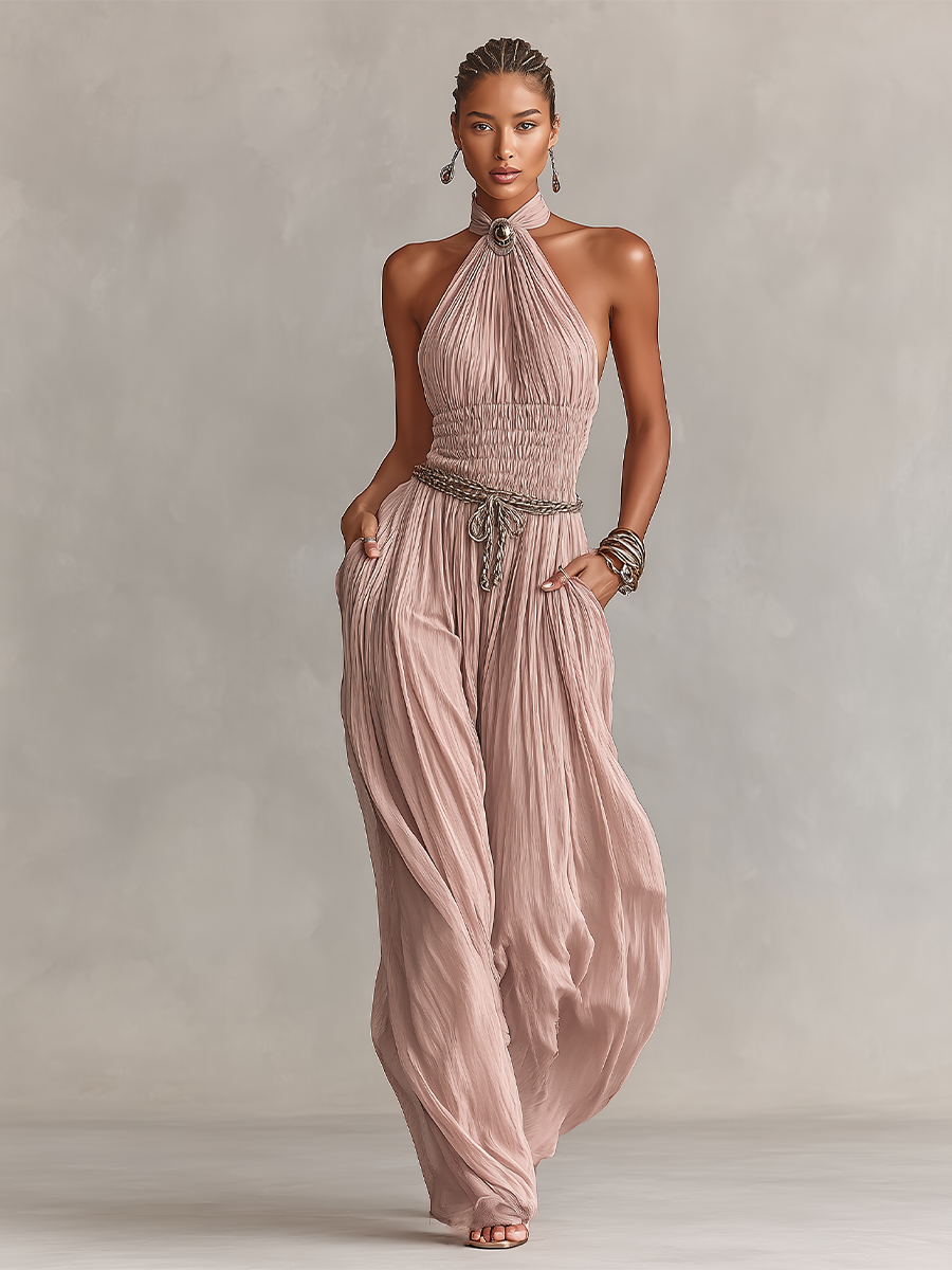 Blush | Pleated Halter Jumpsuit