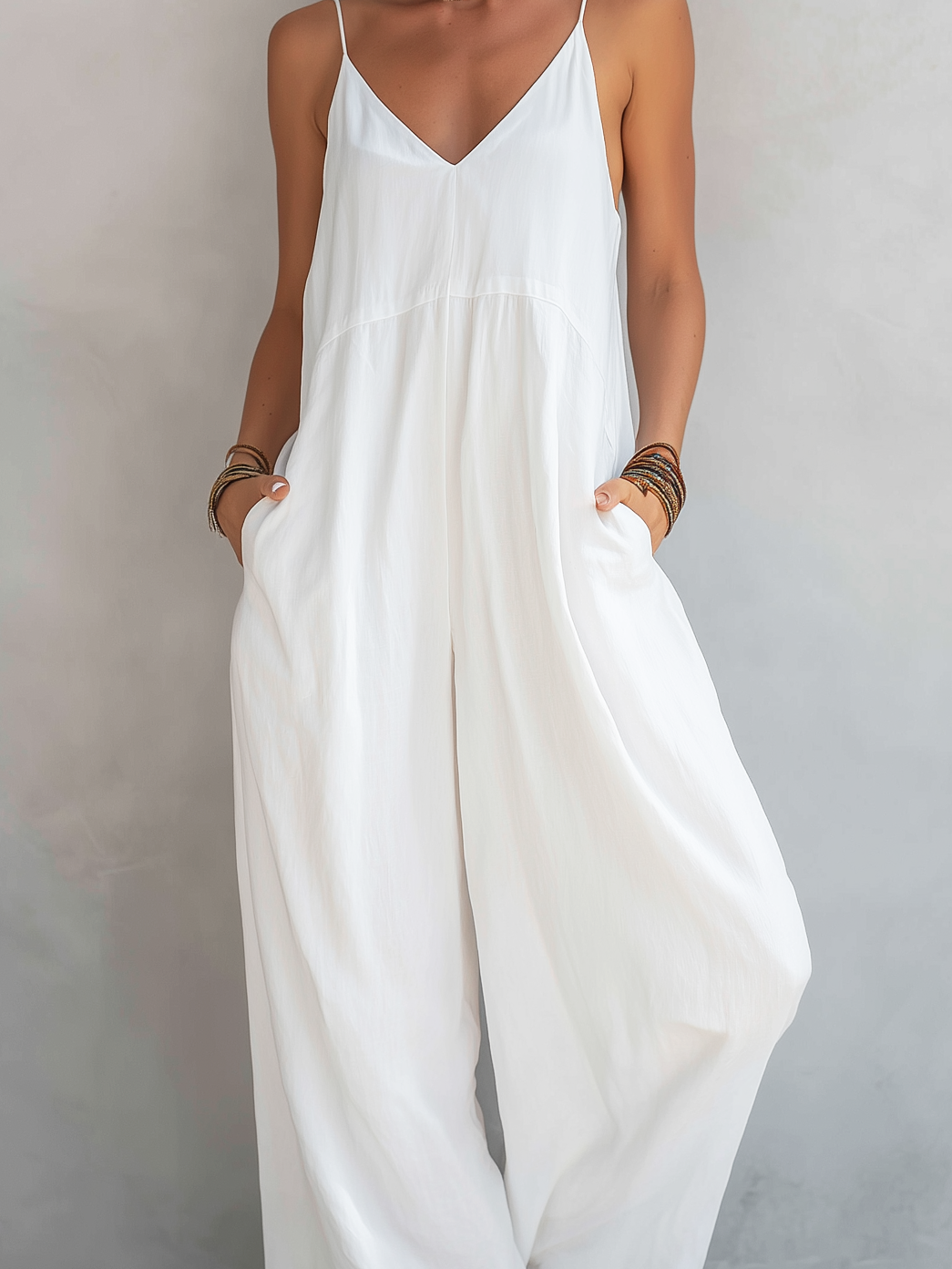 Thea | White Sleeveless Linen Jumpsuit