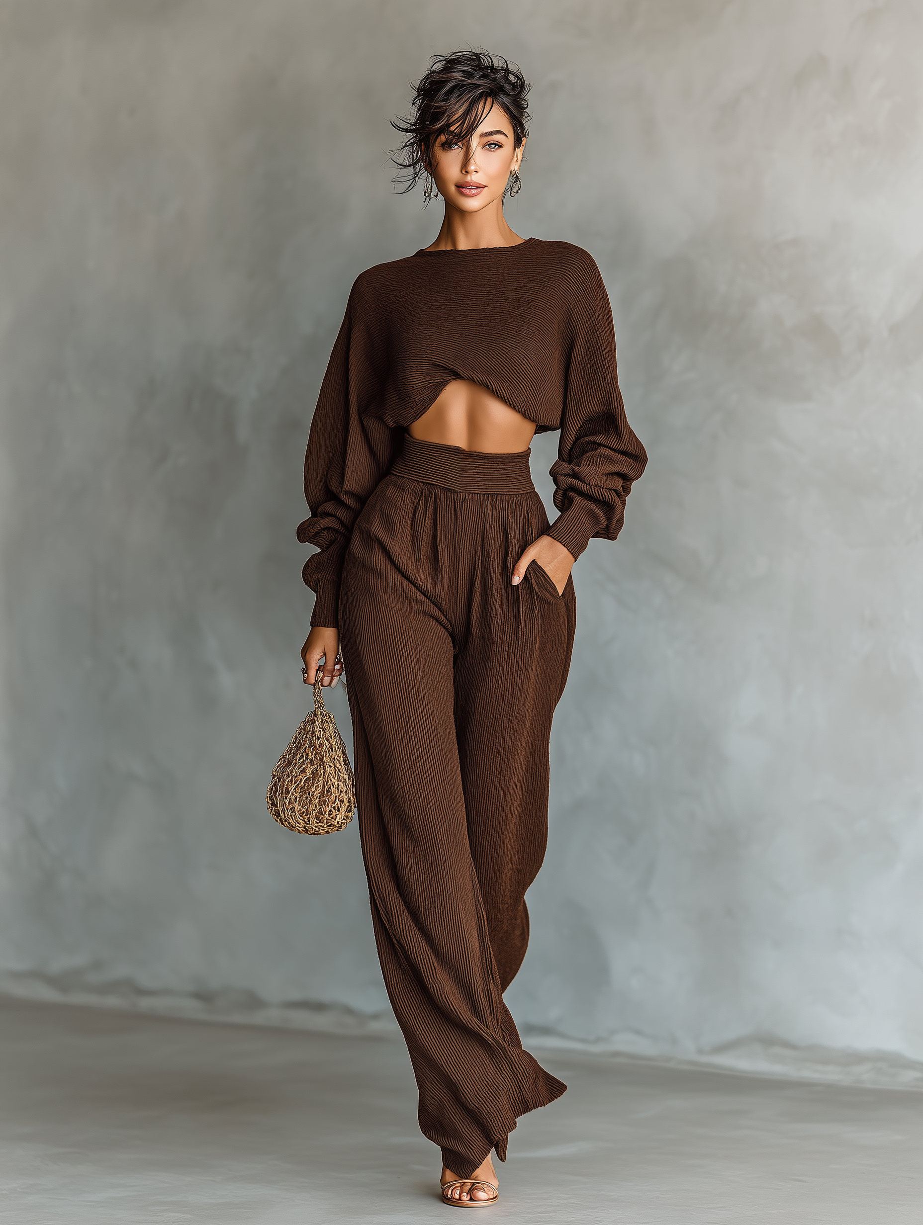 Colette | Coffee Knit Wide-Leg Set