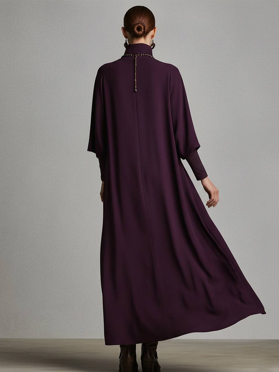 Adeline | Plum Draped Turtleneck Maxi Dress