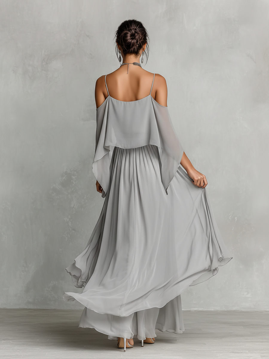 Ophelia | Grey Chiffon Flared Set
