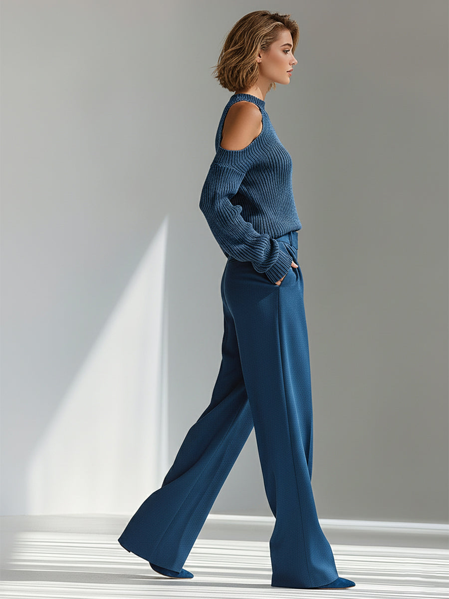 Elise | Blue Cold-Shoulder Knit Set