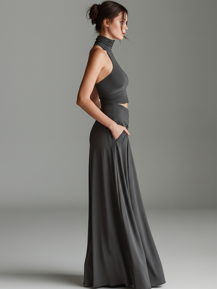 Elena | Cut-Out Turtleneck Maxi Dress