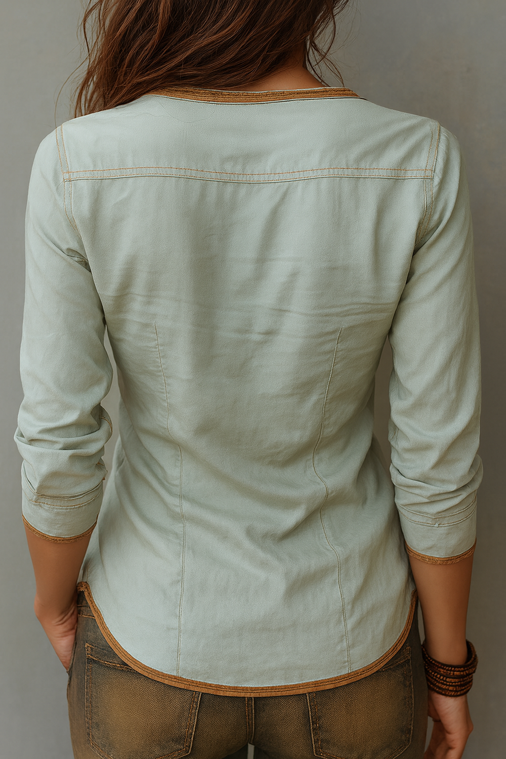 Avery | Washed Denim Henley Blouse