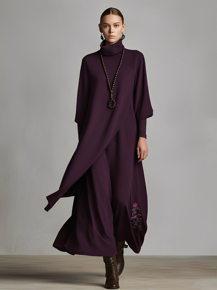 Adeline | Plum Draped Turtleneck Maxi Dress