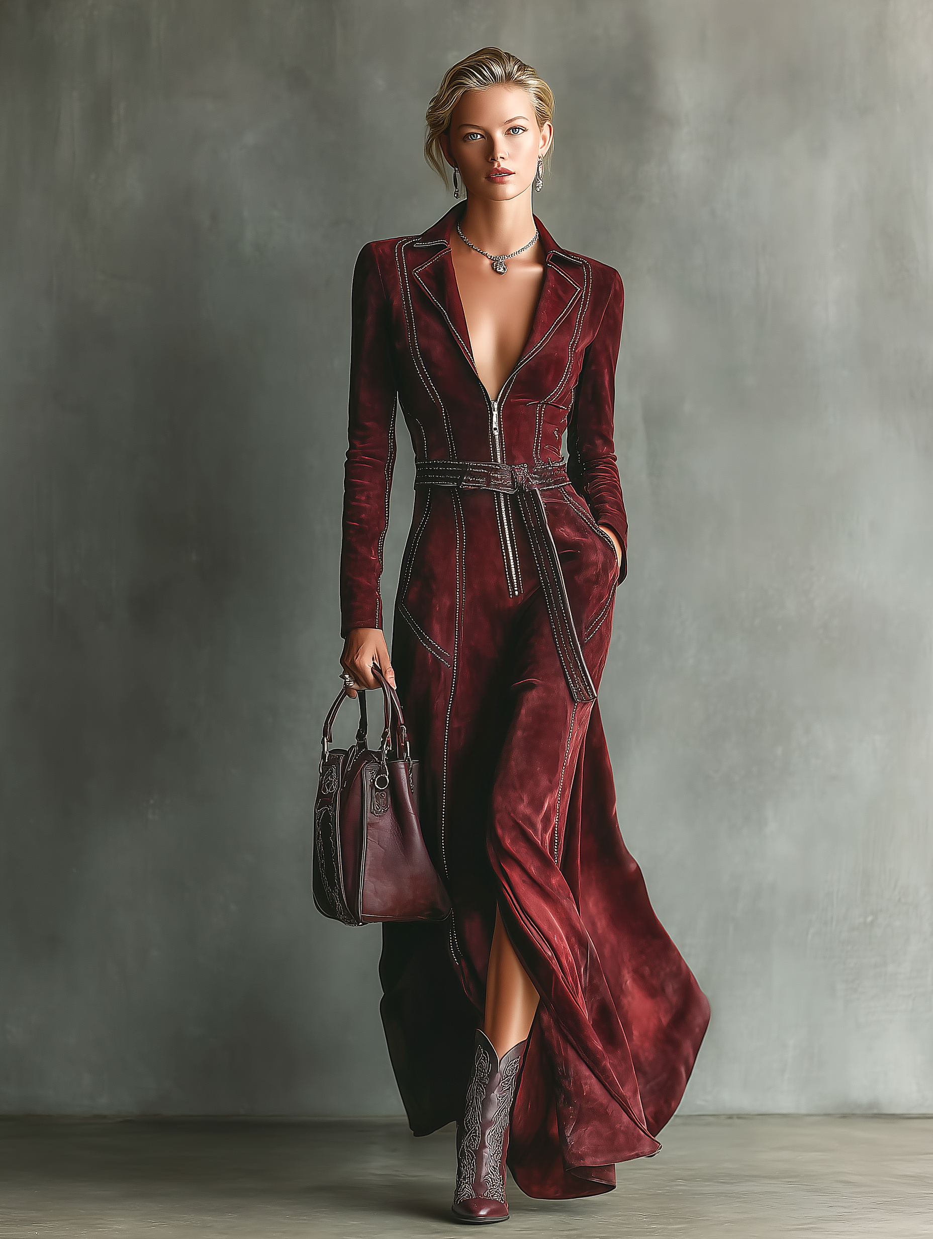 Celeste | Burgundy Faux Suede Maxi Dress