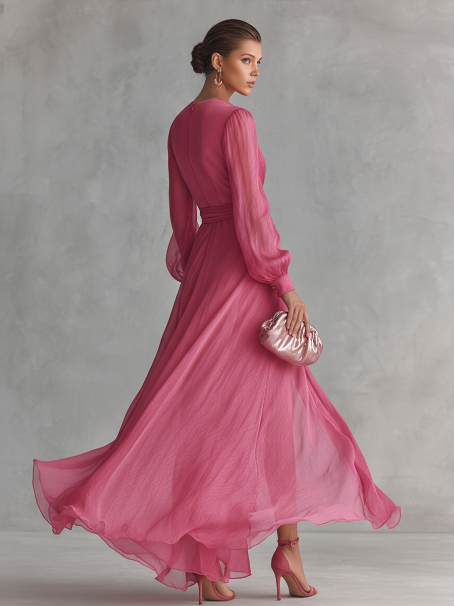 Adeline | Rose Pink Chiffon Tie-Waist Dress