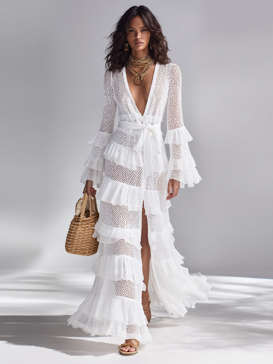 Amelie | White Crochet Knit Cardigan