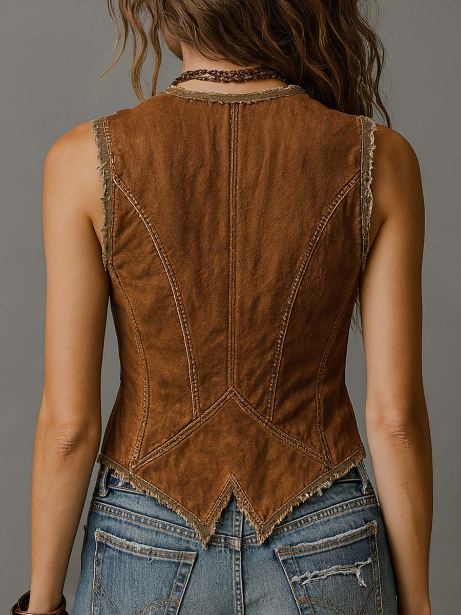 Sienna | Caramel Denim Button Vest