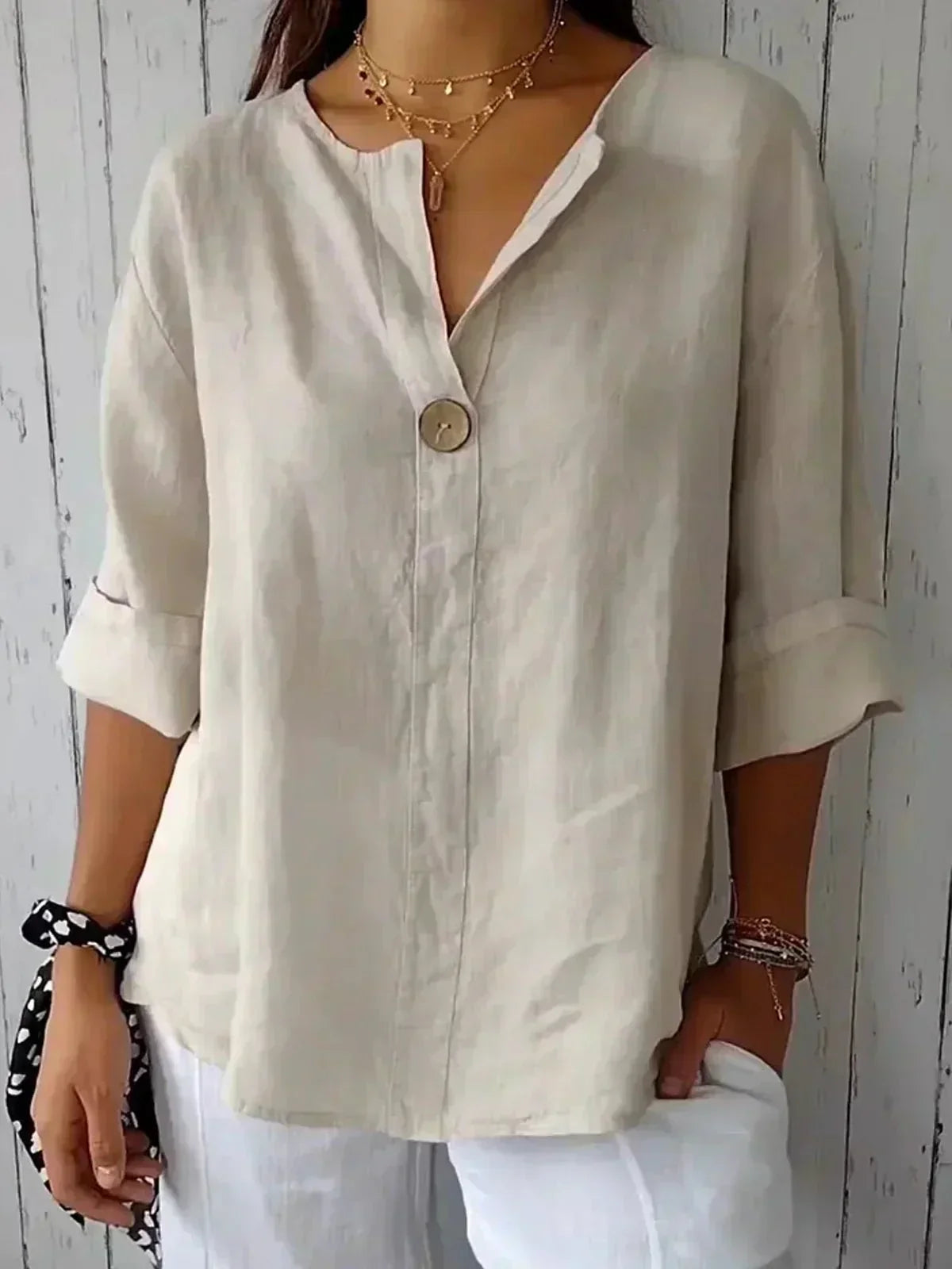 Zamma™ | Relaxed Linen V-Neck Top
