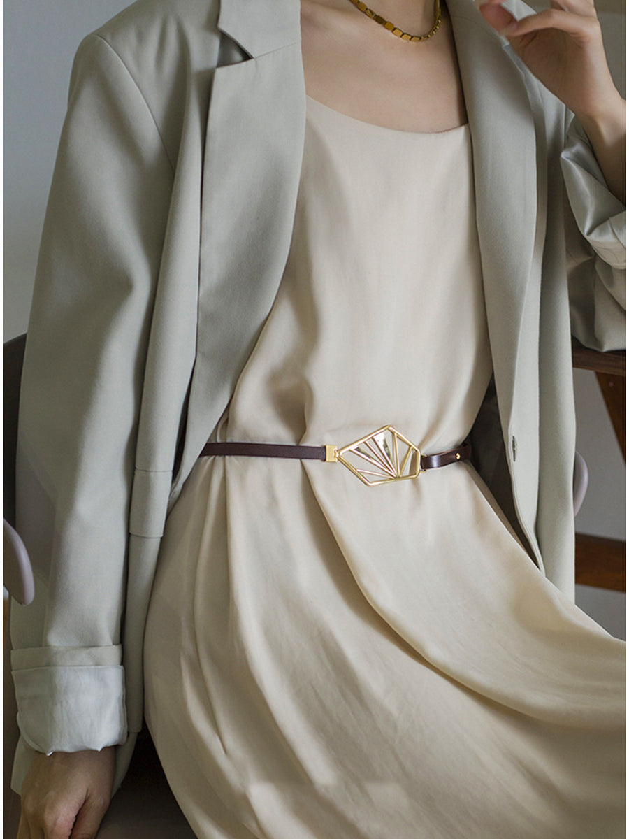Elodie | Brown Geometric Leather Belt