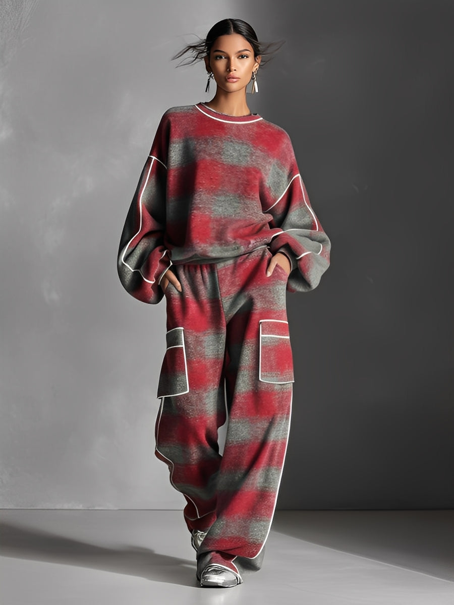 Vivienne | Plaid Color-Blocked Pantsuit Set