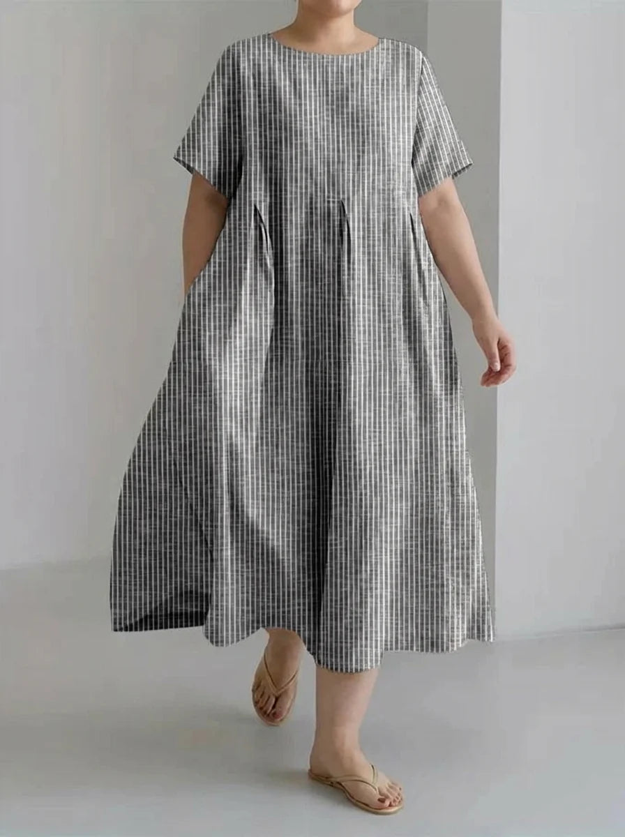 Evelyn | Ladies Casual With Retro Stripe Design Loose Dress