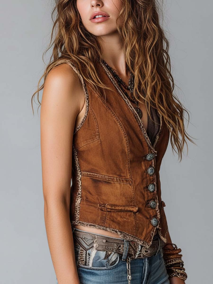 Sienna | Caramel Denim Button Vest