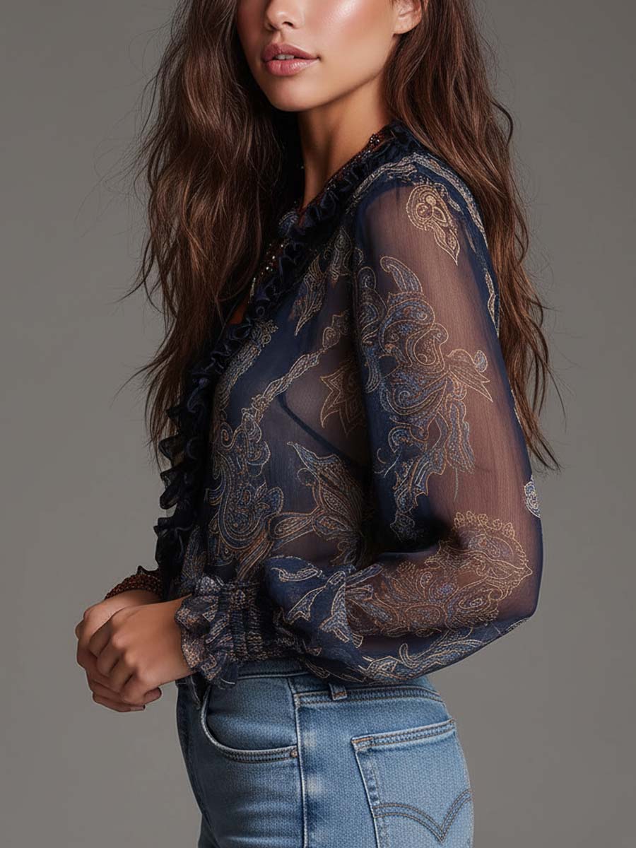 Arabella | Paisley Ruffle Chiffon Blouse