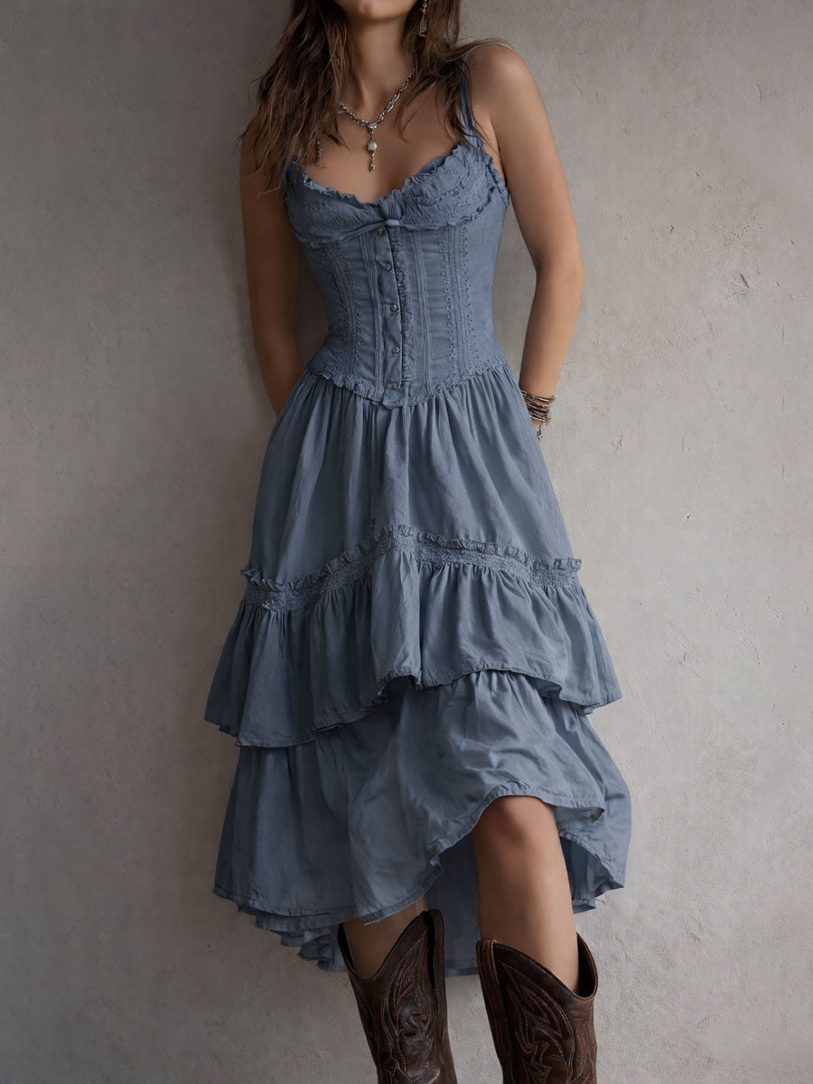 Reese | Boho Corset Tiered Midi Dress