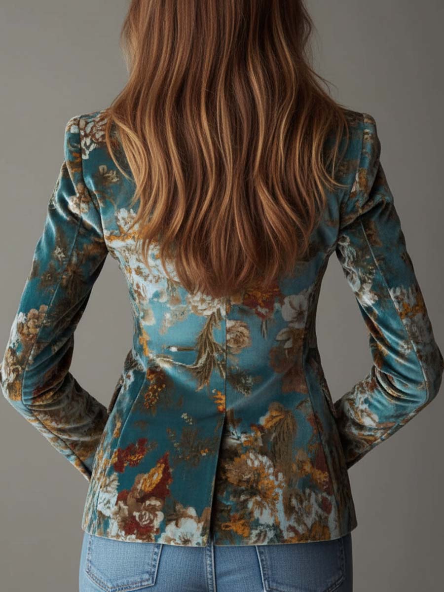 Talia | Teal Floral Velvet Blazer