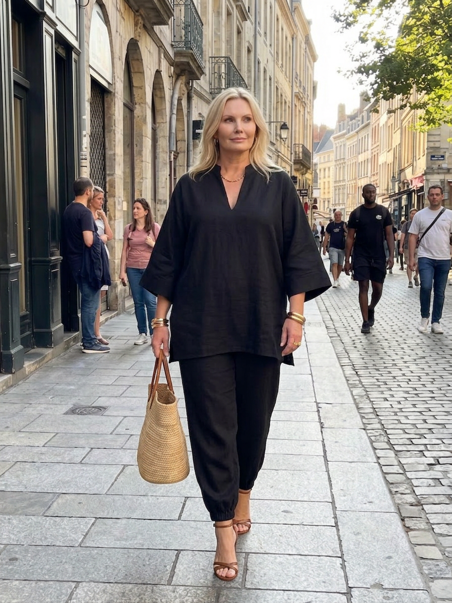 Georgiana | V Neck Tunic Gathered Trouser Set