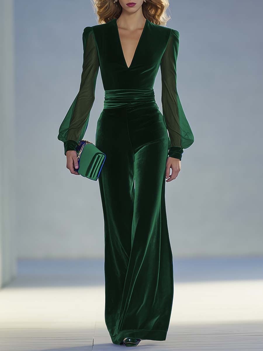 Audrey | Royal Blue Velvet Jumpsuit
