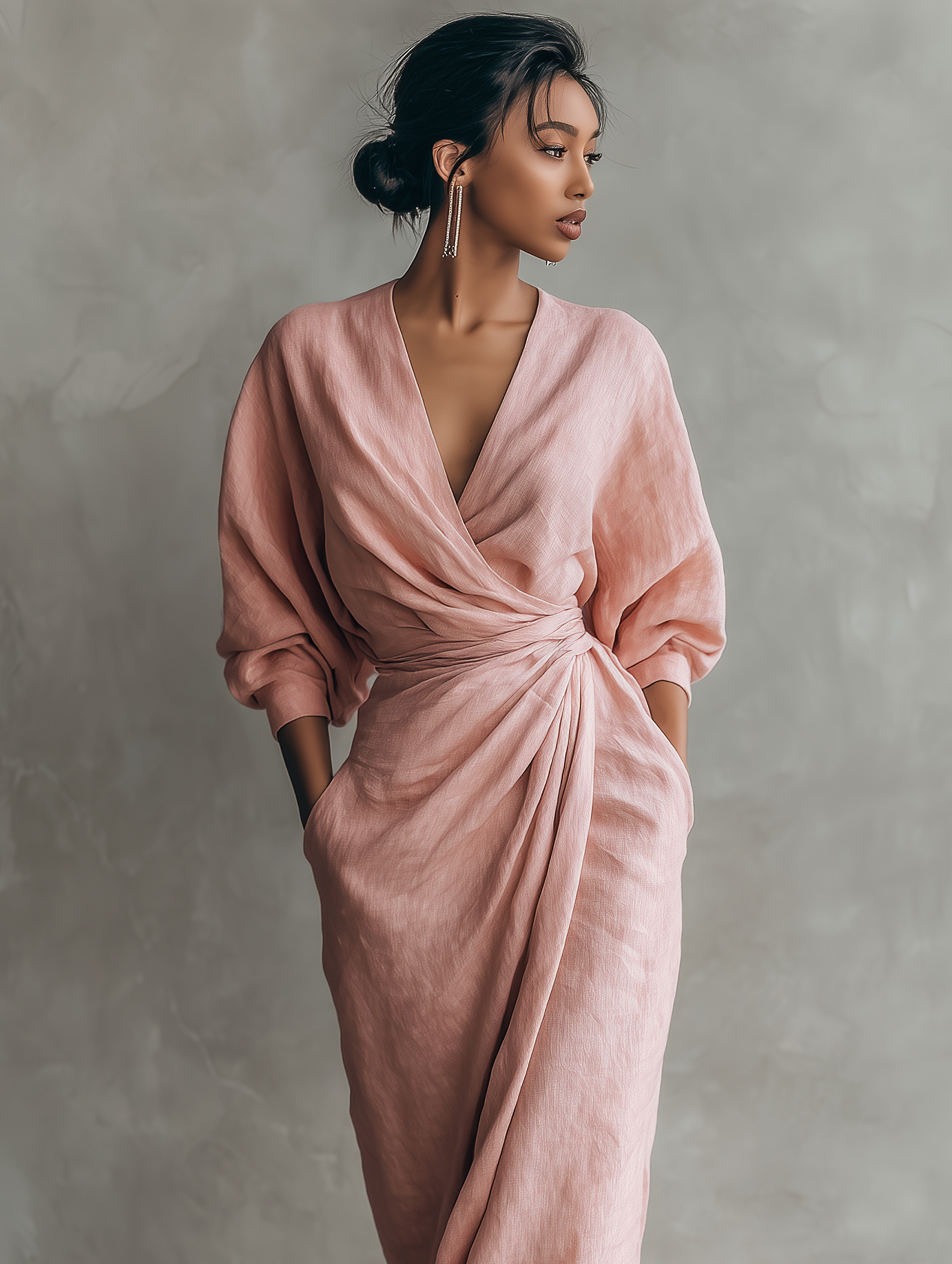Luna | Pink V-Neck Linen Maxi Dress