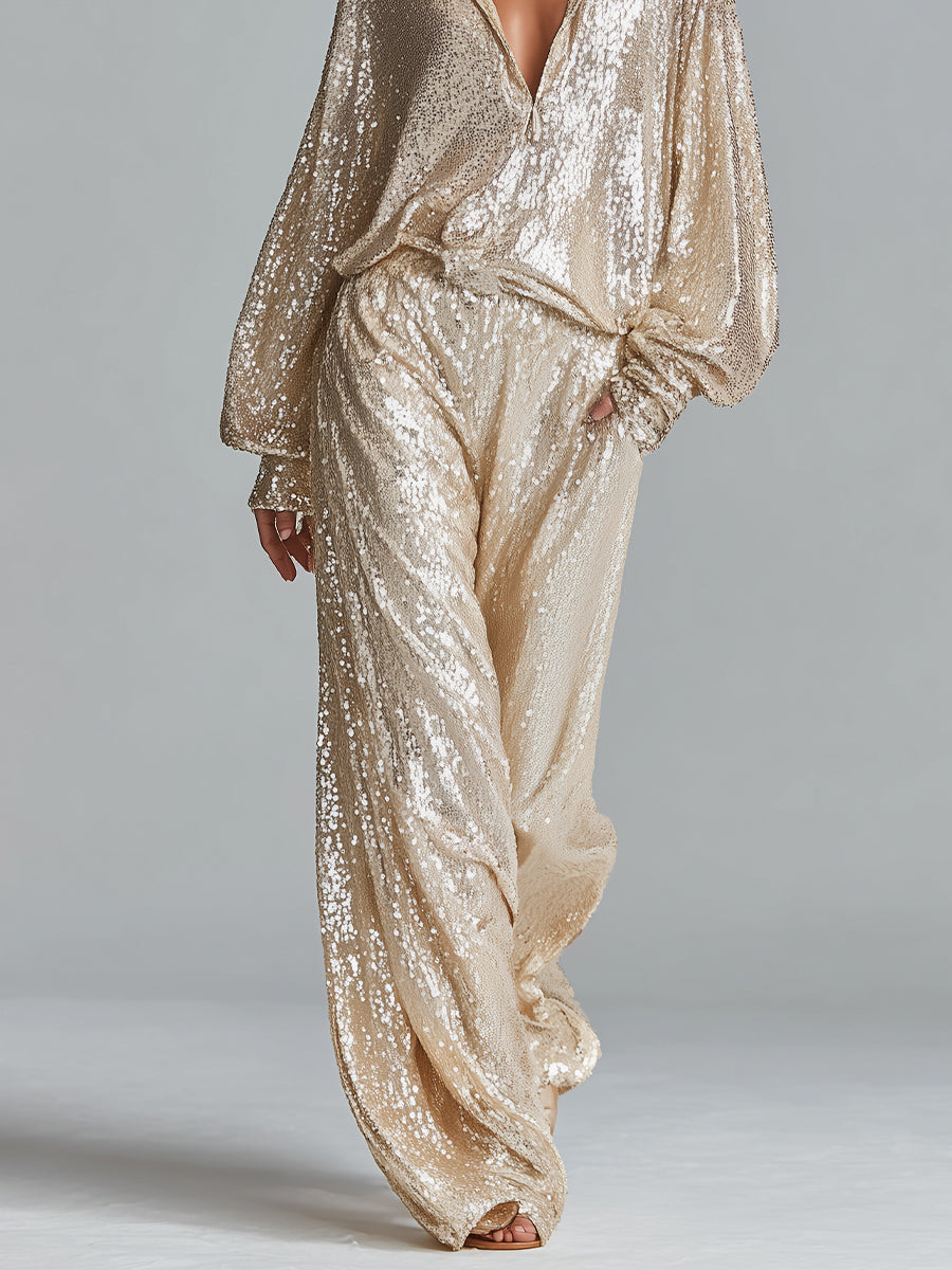 Goldie | Sequin Wide-Leg Party Set