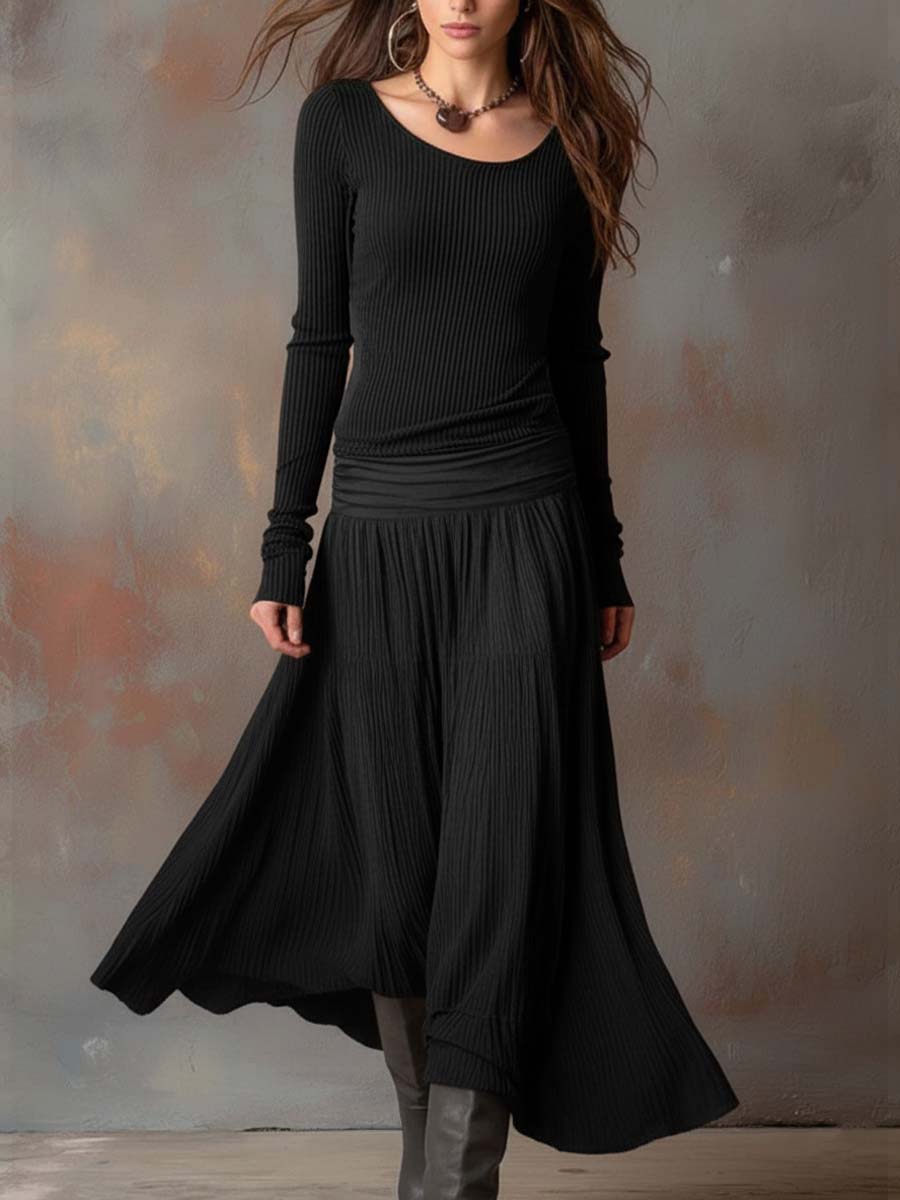 Nora | Charcoal Ribbed Knit Maxi Dress