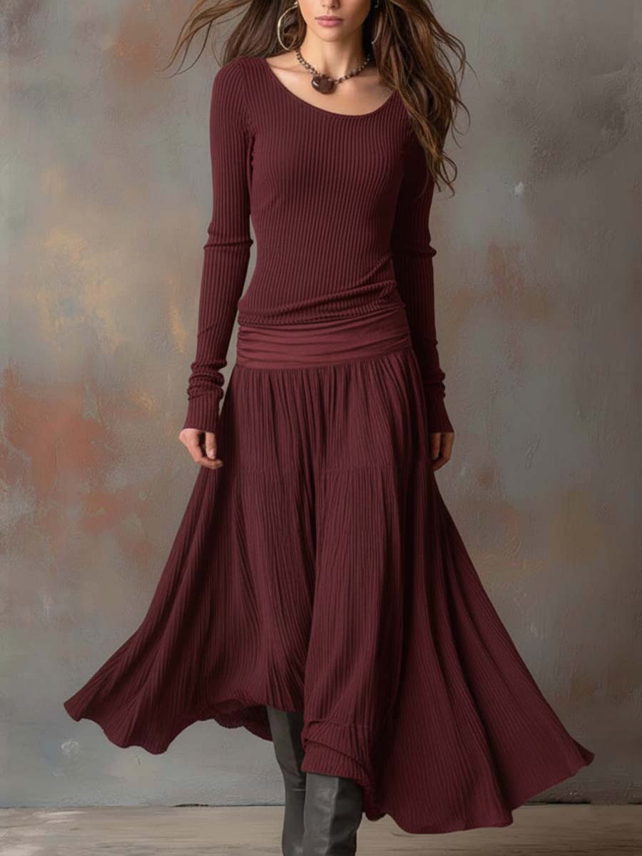 Nora | Charcoal Ribbed Knit Maxi Dress