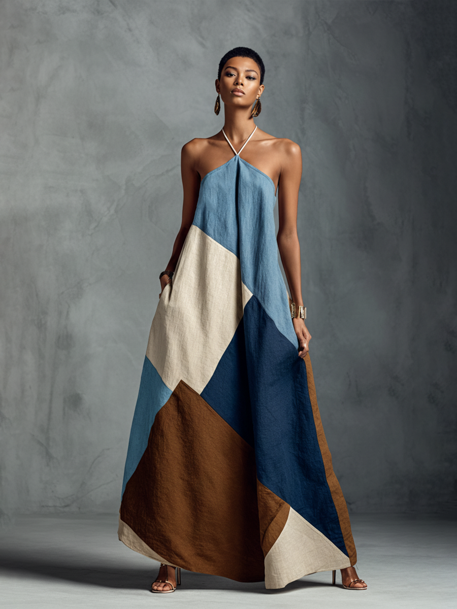 Talia | Patchwork Halter Maxi Dress