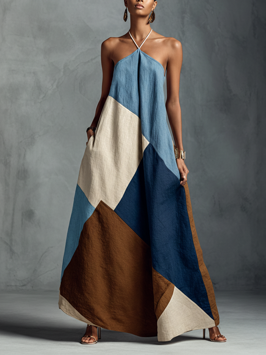 Talia | Patchwork Halter Maxi Dress