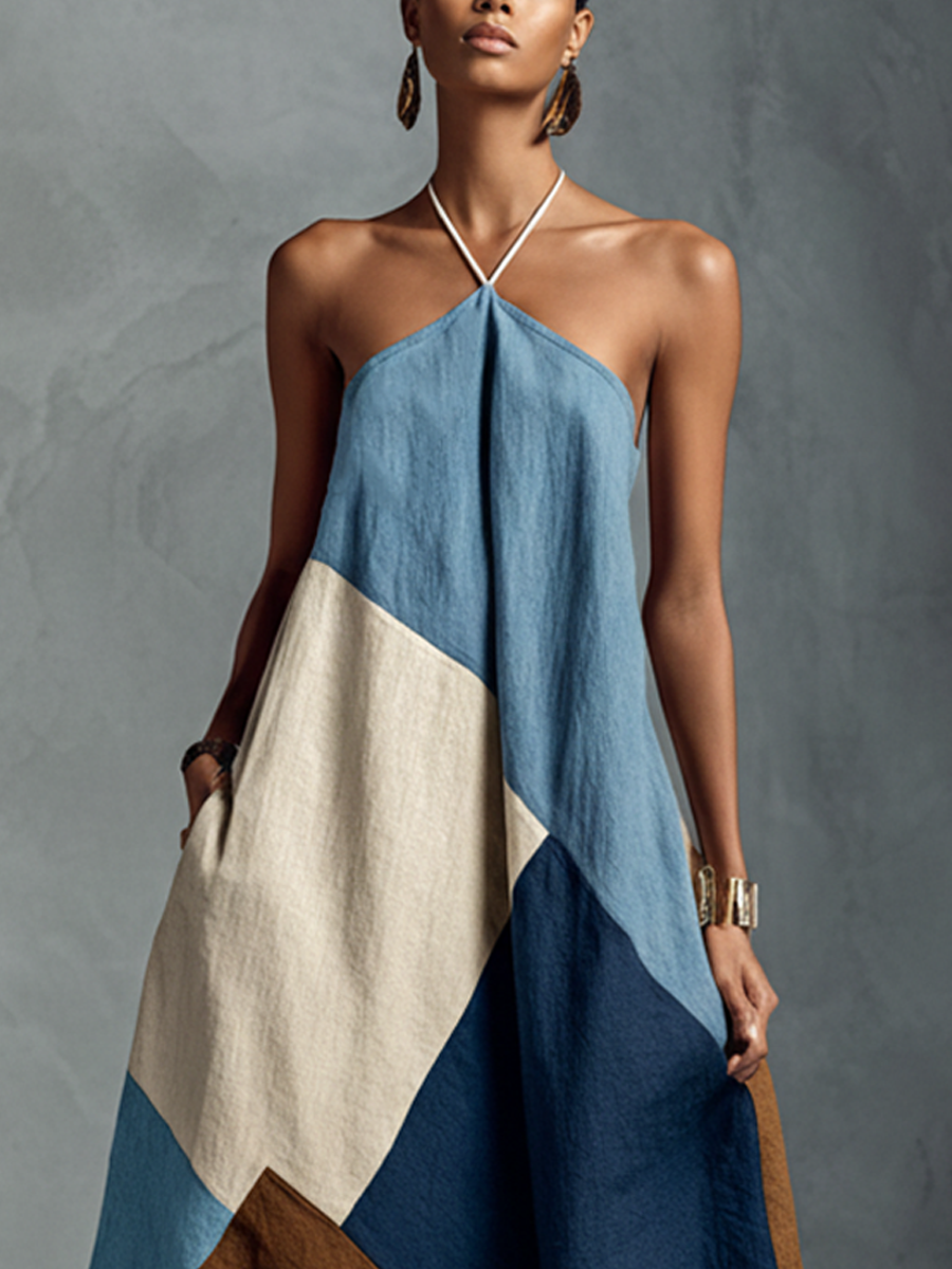 Talia | Patchwork Halter Maxi Dress