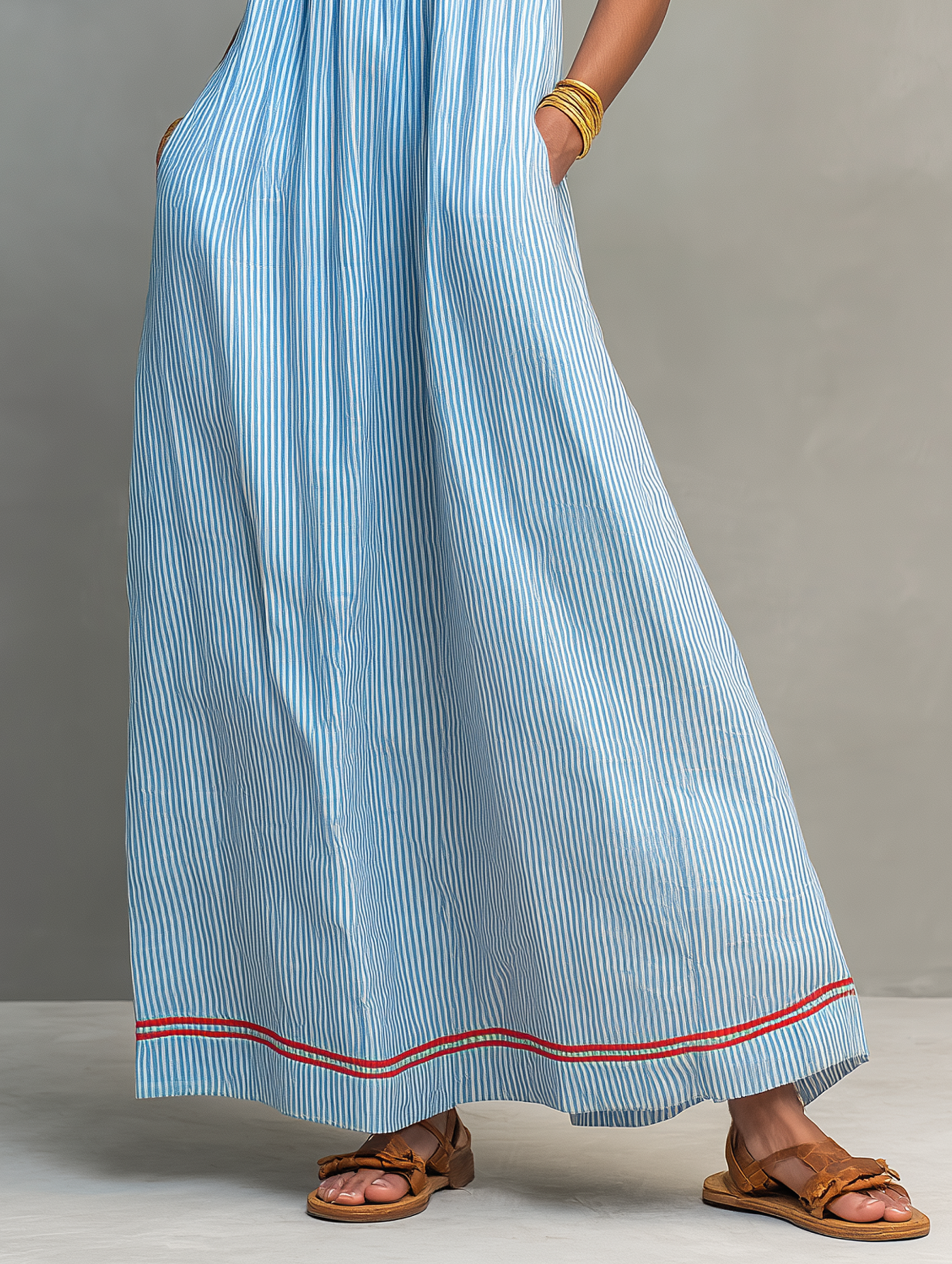 Marina | Striped Red-Trim Maxi Dress